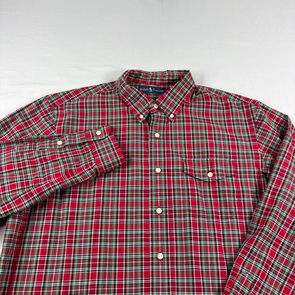 Polo Ralph Lauren Shirt Mens XL Red Plaid Button Up Long Sleeve Pocket